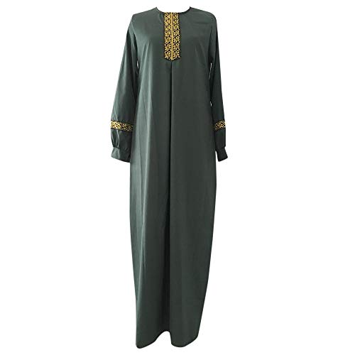 Damen Plus Size Print Abaya Jilbab muslimischen Maxi-Kleid Casual Kaftan langes Kleid,Loser Normallack Kleidungs Damen Lange Ärmel Ramadan Kleider Gebet Kleid,Grün,M von CAOQAO