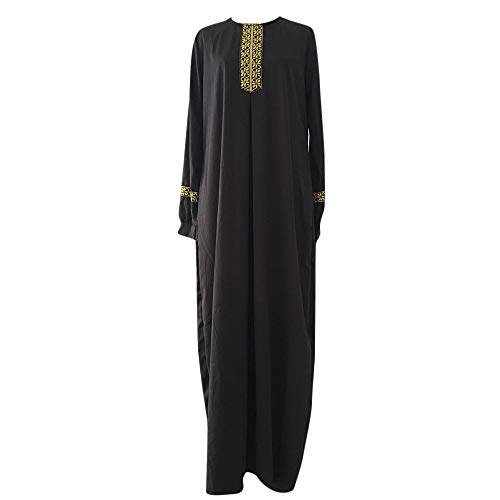 Damen Plus Size Print Abaya Jilbab muslimischen Maxi-Kleid Casual Kaftan langes Kleid,Loser Normallack Kleidungs Damen Lange Ärmel Ramadan Kleider Gebet Kleid,Schwarz,S von CAOQAO