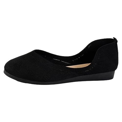 Four Seasons Fashion Damenschuhe, Flacher Mund, einfarbig, große Größe, runde Zehenschuhe, lässige Einzelschuhe, Flache Damenschuhe Schuhe Damen Schwarz 38 (Black, 43) von CAOQAO