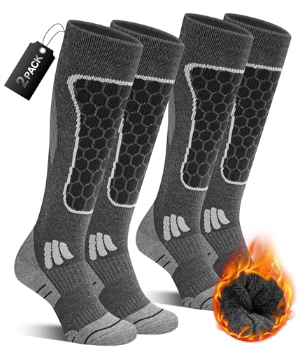 CAOZITOU 2 Paar Skistrümpfe Danmen 39-42, Warme Merino Skisocken Thermo Sportsocken Gepolsterte Wollesoken Atmungsaktive für Outdoor Skifahren (Dunkelgrau) von CAOZITOU