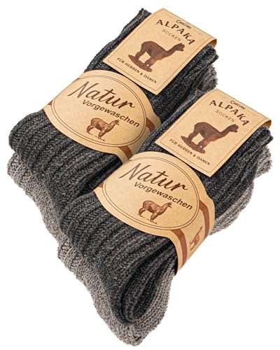 CAOZITOU 4 Paare Alpaka Socken Herren Damen,Wollsocken Herren,Extra Warm,Wintersocken Flauschige Strick Thermosocken von CAOZITOU