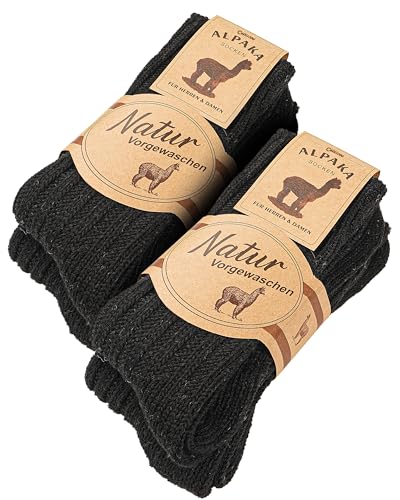 CAOZITOU Alpaka Socken,Wollsocken Herren Damen Warmesocken Wintersocken mit Alpakawolle,Thermosocken Flauschig Stricksocken (Schwarz,39-42) von CAOZITOU