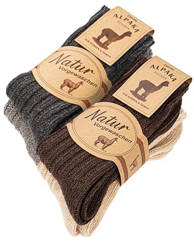 CAOZITOU Alpaka Socken Herren Damen,Wollsocken Warmesocken Wintersocken mit Alpakawolle,Thermo Flauschig Stricksocke (Dunkelgrau Hellgrau Braun Beige,43-46) von CAOZITOU