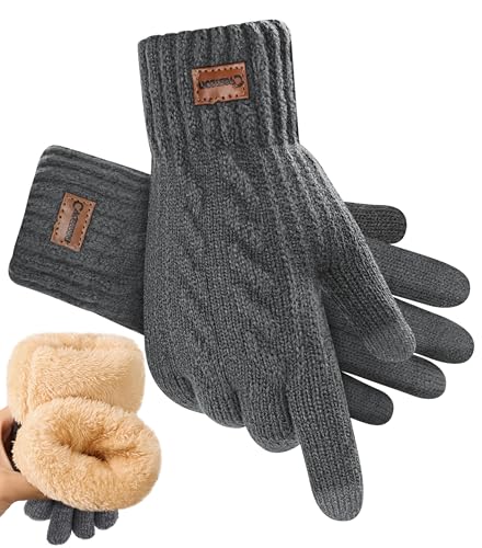 CAOZITOU Handschuhe Herren, WinterHandschuhe Damen Thermo mit Fleecefutter, Alpaka Wollhandschuhen Touchscreen Warme Thicken Stricthandschuhe (DunkelGrau von CAOZITOU