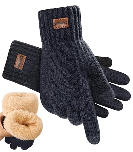 CAOZITOU Handschuhe Herren, WinterHandschuhe Damen Warme mit Fleecefutter, Alpaka Wollhandschuhen Touchscreen Thermo Thicken Stricthandschuhe (Marineblau von CAOZITOU