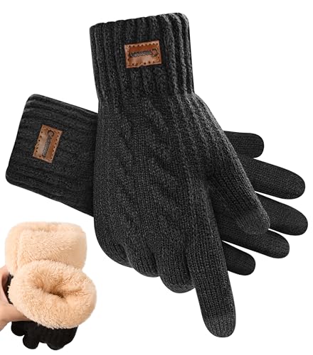 CAOZITOU Handschuhe Herren, WinterHandschuhe Damen Warme mit Fleecefutter, Alpaka Wollhandschuhen Touchscreen Thermo Thicken Stricthandschuhe (Schwarz von CAOZITOU