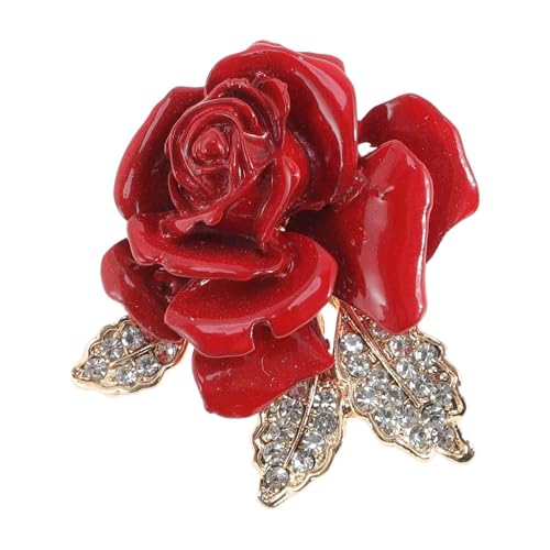 CAPASTEC Blumenband Brosche Vintage Elegante Einzigartige Brosche Moderne Strassbrosche Anstecknadel Accessoires Schmuck Geschenke Strass Knopf Rot Goldfarben von CAPASTEC