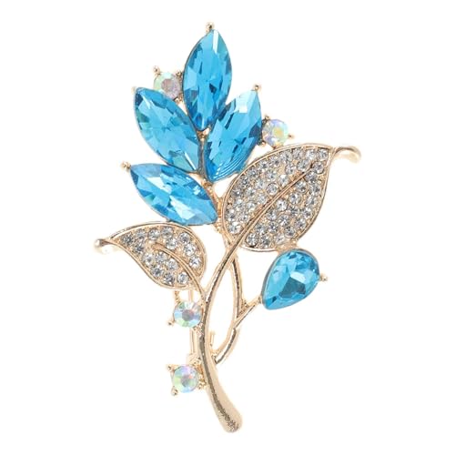 CAPASTEC Brosche Vintage Elegante Einzigartige Brosche Moderne Strassbrosche Anstecknadel Accessoires Schmuck Geschenke Strassknopf Seeblau Goldton von CAPASTEC