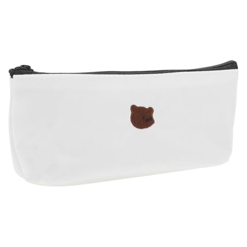 CAPASTEC Federmäppchen, Bestickte Bären Stifteetui, Federmäppchen Organizer, Tragbare Schreibwarentasche für Büroorganizer, Weiß von CAPASTEC