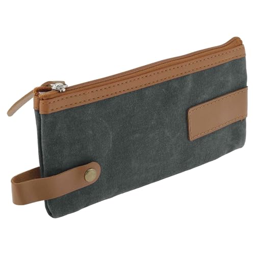 CAPASTEC Federmäppchen Canvas Patchwork Stil Federtasche Mit Großem Fassungsvermögen Ästhetische Stiftetasche Organizer Für Bürobedarf Grau 1 Stück von CAPASTEC