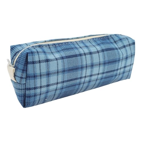 CAPASTEC Federmäppchen Karomuster Stifteetui Federmäppchen Organizer Tragbare Schreibwarentasche Für Büroorganisator Blau von CAPASTEC