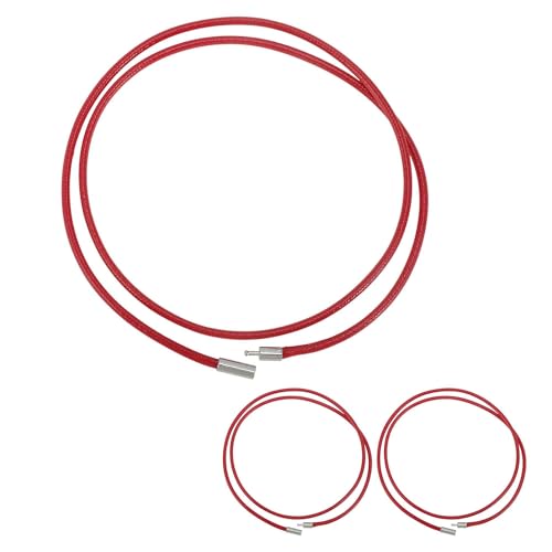 CAPASTEC Leder Halskette Verschnürte Wachsschnur - Schnur 3.0 Dick (Verschluss 4.0) Länge 60cm Hochwertige Wachsschnur Kette Leder Halskette Für Anhänger Rot 3 Stück von CAPASTEC