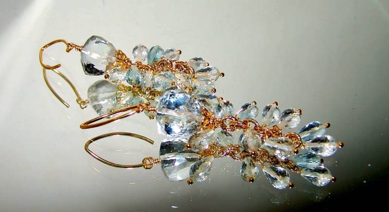 Aquamarin Bergkristall Kronleuchter Ohrringe, Vermeil Sterling Silber von CAPGEMS2