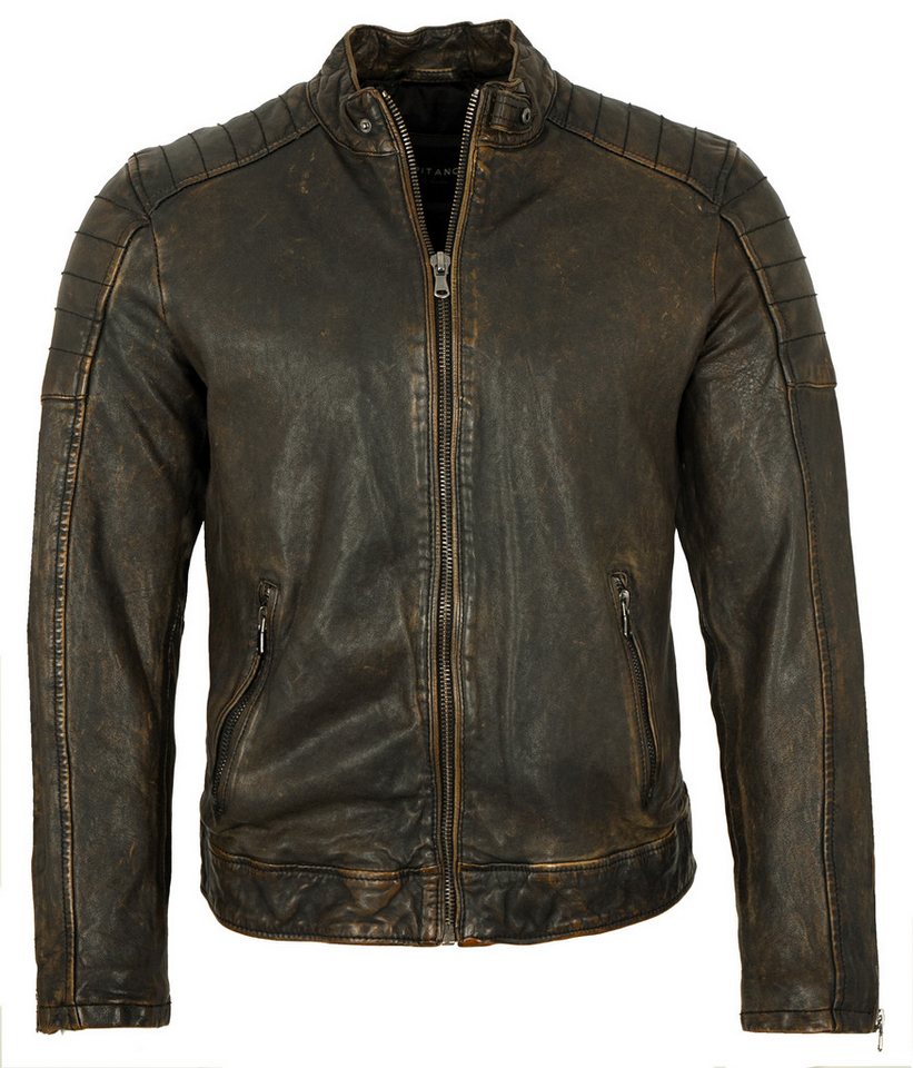 CAPITANO Lederjacke Dodge Capitano - Herren Lederjacke Bikerjacke Retro Lammnappa schwarz-beige von CAPITANO