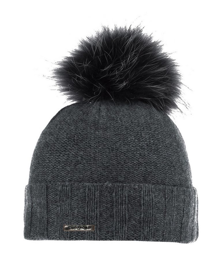 CAPO Strickmütze Strickmütze, Kaschmir Kunstfellpompon (1-St) Kaschmir von CAPO