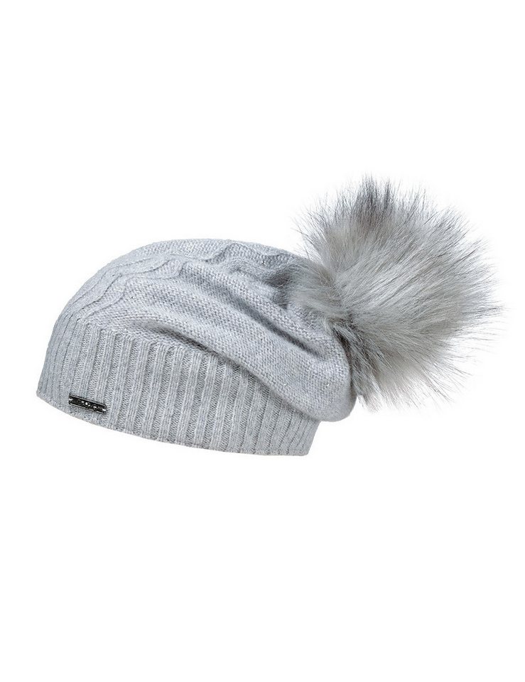 CAPO Strickmütze Strickmütze, Kaschmir Strass, Kunstfellpompon, Fleecestreifen (1-St) Kaschmir von CAPO