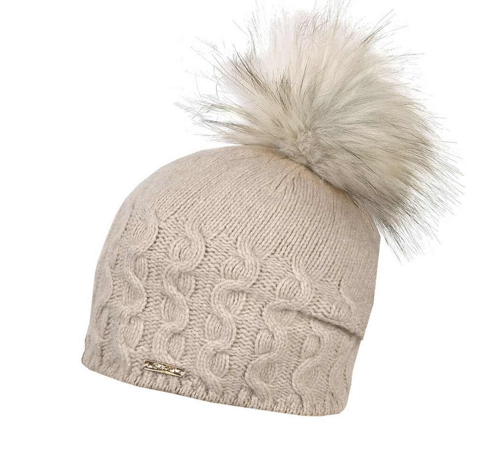 CAPO Strickmütze Strickmütze Kaschmir fake fur pompon, Fleecestreifen (1-St) Kaschmir von CAPO