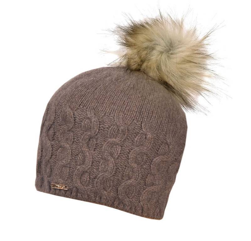 CAPO Strickmütze Strickmütze Kaschmir fake fur pompon, Fleecestreifen (1-St) Kaschmir von CAPO