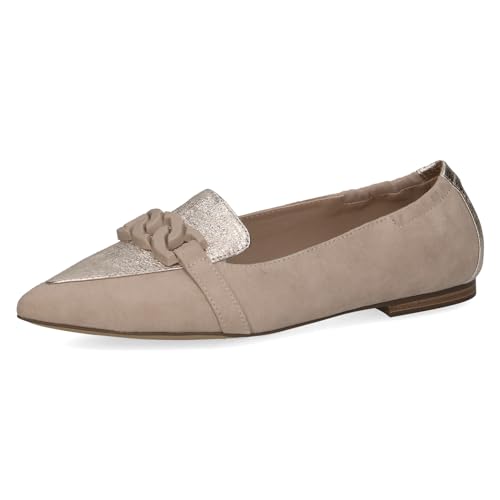 CAPRICE Damen Ballerinas aus Leder Spitz, Beige (Sand/Gold), 37 EU von CAPRICE