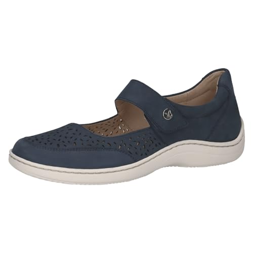 CAPRICE Damen Ballerinas aus Leder mit Riemchen Schuhweite H Mehrweite, Blau (Ocean Nubuc), 39 EU von CAPRICE