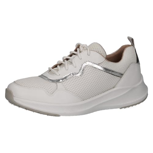 CAPRICE Damen Sneaker flach mit Schnürsenkeln Elegant, Weiß (White/Silver), 42 EU von CAPRICE