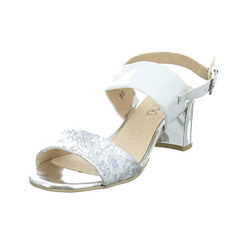 CAPRICE Damen 28302-928 Silber/Weiße Glattleder Sandalette Größe 37.5 EU Silver/White von CAPRICE