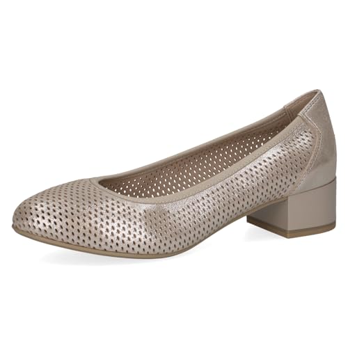 CAPRICE Damen Pumps aus Leder mit Blockabsatz Schuhweite H Mehrweite, Beige (Taupe Metallic), 38.5 EU von CAPRICE