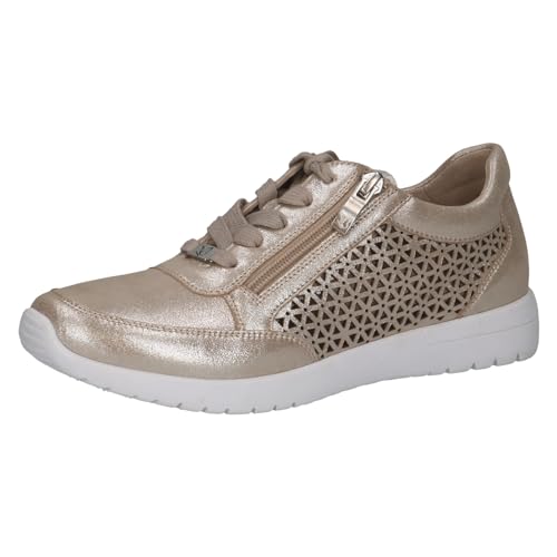 CAPRICE Damen Sneaker flach aus Leder mit Reißverschluss, Beige (Taupe Metallic), 39 EU von CAPRICE