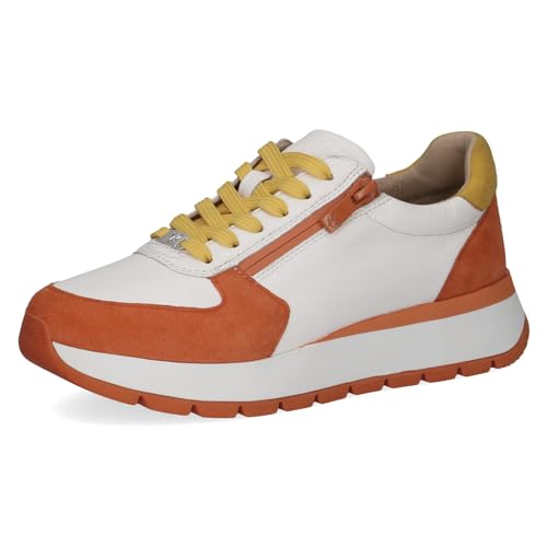 CAPRICE Damen Sneaker flach aus Leder mit Reißverschluss, Orange (Orange Comb), 42 EU von CAPRICE