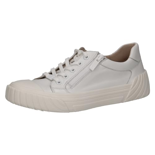 CAPRICE Damen Sneaker flach aus Leder mit Reißverschluss, Cremefarben (White Softnap.), 37 EU von CAPRICE