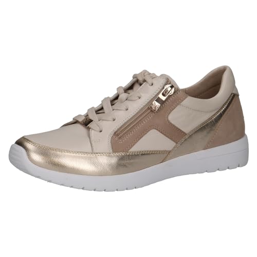 CAPRICE Damen Sneaker flach aus Leder mit Reißverschluss, Beige (Sand Comb), 37 EU von CAPRICE