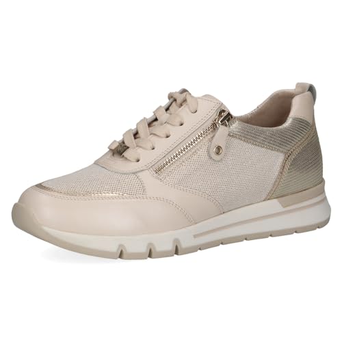 CAPRICE Damen Sneaker flach mit Reißverschluss Elegant Schuhweite H Mehrweite, Beige (Cream/Gold), 37 EU von CAPRICE