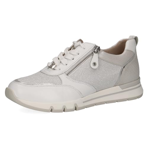 CAPRICE Damen Sneaker flach mit Reißverschluss Elegant Schuhweite H Mehrweite, Weiß (White/Silver), 36 EU von CAPRICE