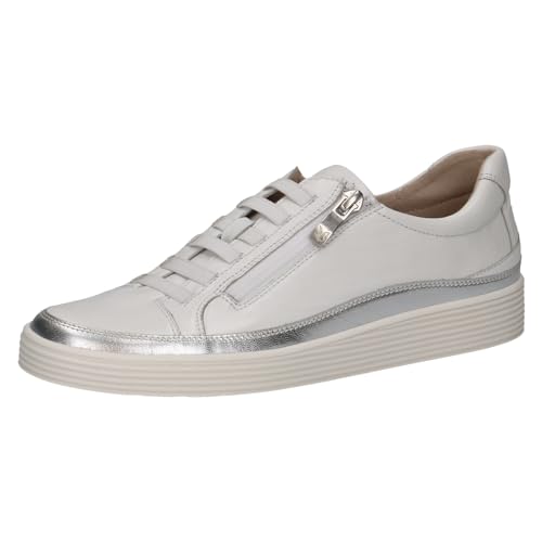 Caprice Damen Sneaker flach aus Leder mit Reißverschluss, Cremefarben (White Softnap.), 41 von CAPRICE