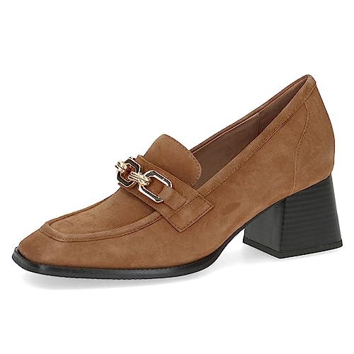 CAPRICE Damen Loafer mit Absatz Memotion aus Wildleder mit Kette Weite G, Braun (Brandy Suede), 36 EU von CAPRICE