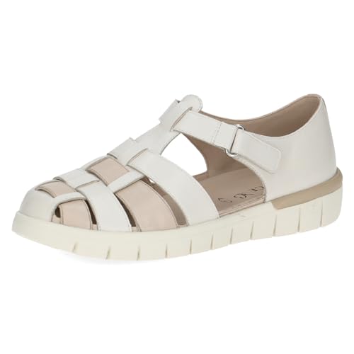 CAPRICE Damen Sandalen flach aus Leder mit Klettverschluss Schuhweite H Mehrweite, Weiß (Offwhite/Beige), 40 EU von CAPRICE