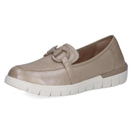 CAPRICE Damen Slipper aus Leder mit Schnalle Schuhweite H Mehrweite, Beige (Taupe Per.Deer), 41 EU von CAPRICE