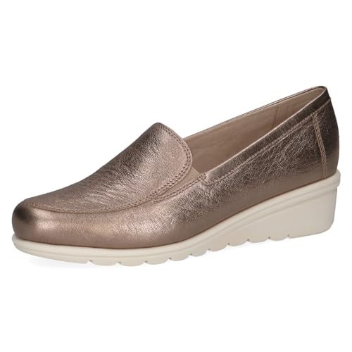 CAPRICE Damen Slipper aus Leder mit Keilabsatz, Beige (Taupe Metallic), 41 EU von CAPRICE