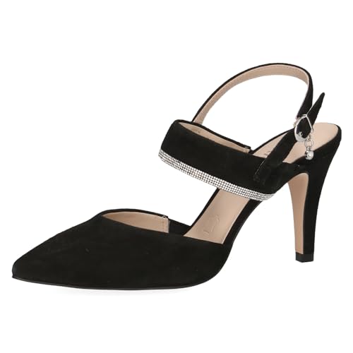 CAPRICE Damen Slingpumps aus Leder Glitzer, Schwarz (Black Suede), 37.5 EU von CAPRICE