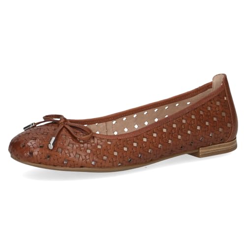 CAPRICE Damen Ballerinas aus Leder mit Lochmuster, Braun (Cognac Nappa), 40 EU von CAPRICE