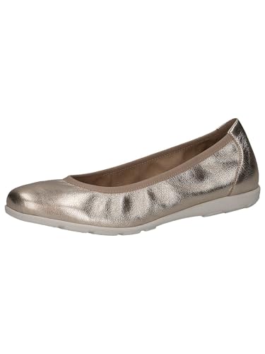 CAPRICE Damen Ballerinas aus Leder Flach, Metallisch (Platin Metal.), 39 EU von CAPRICE