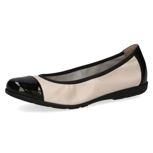 CAPRICE Damen Ballerinas aus Leder mit Lack, Mehrfarbig (Cream/Black), 37 EU von CAPRICE