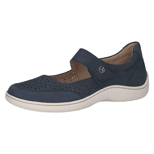 CAPRICE Comfort Damen Ballerinas aus Leder mit Riemchen, Blau (Ocean Nubuc), 39 EU von CAPRICE