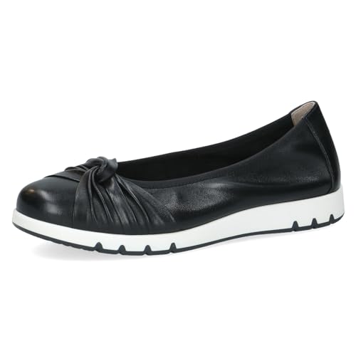 CAPRICE Damen Ballerinas aus Leder Runde Spitze Schuhweite H Mehrweite, Schwarz (Black Softnap.), 38 EU von CAPRICE