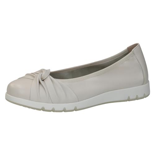 CAPRICE Damen Ballerinas aus Leder Runde Spitze Schuhweite H Mehrweite, Elfenbein (Offwhite Soft), 37 EU von CAPRICE