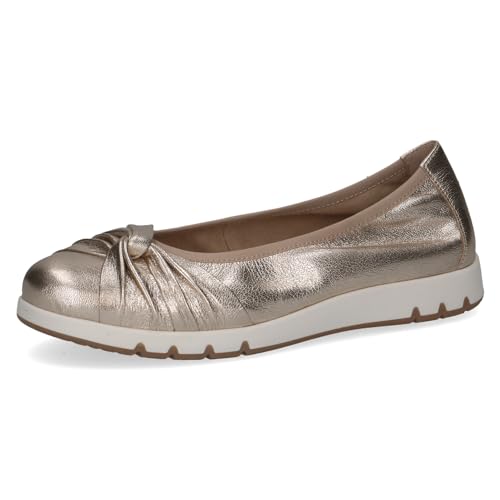 CAPRICE Damen Ballerinas aus Leder Runde Spitze Schuhweite H Mehrweite, Metallisch (Platin Metal.), 39 EU von CAPRICE