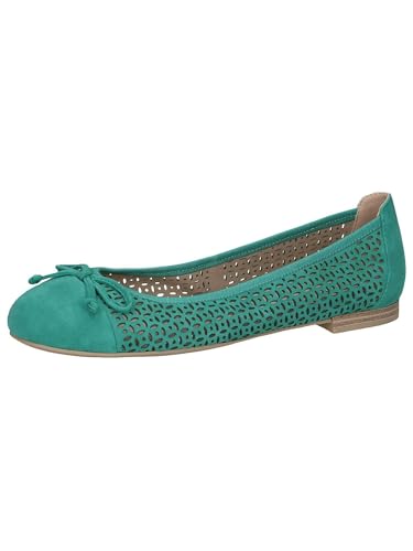 CAPRICE Damen Ballerinas aus Leder mit Lochmuster, Türkis (Emerald Suede), 42 EU von CAPRICE