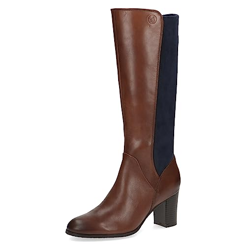 CAPRICE Damen Hohe Stiefel mit Absatz Memotion aus Leder bis zum Knie Weite G, Braun (Cognac/Ocean), 41 EU von CAPRICE