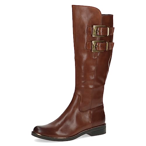 CAPRICE Damen Hohe Stiefel ohne Absatz aus Leder bis zum Knie Weite G, Braun (Cognac Nappa), 36 EU von CAPRICE