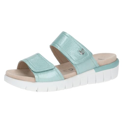 CAPRICE Damen Pantoletten aus Leder Plateau Schuhweite H Mehrweite, Türkis (Turquoise Napl), 38 EU von CAPRICE